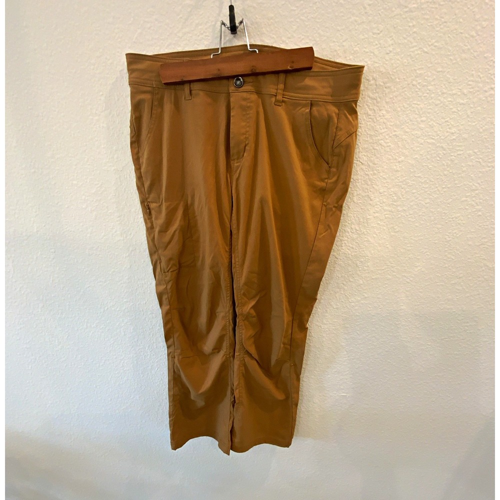 Prana Halle Hiking Pants Womens 12 Short Stretch Zion Brown Roll Up Capri Cargo